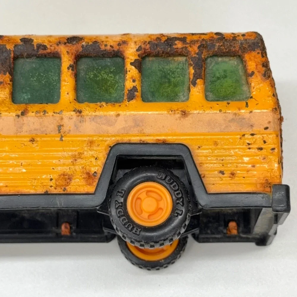 Vintage Buddy L School Bus Toy Pressed Steel Yellow Made in Japan Rustic Patina